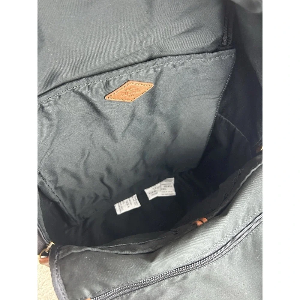 NEW Fossil Black Canvas Backpack w/Brown Trim Adjustable Straps New Old Stock